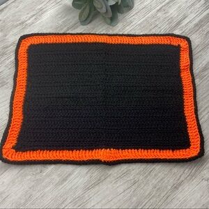 Black Orange Knit Rectangular Placemat Table Topper Doily Runner 13”x17” Knitted